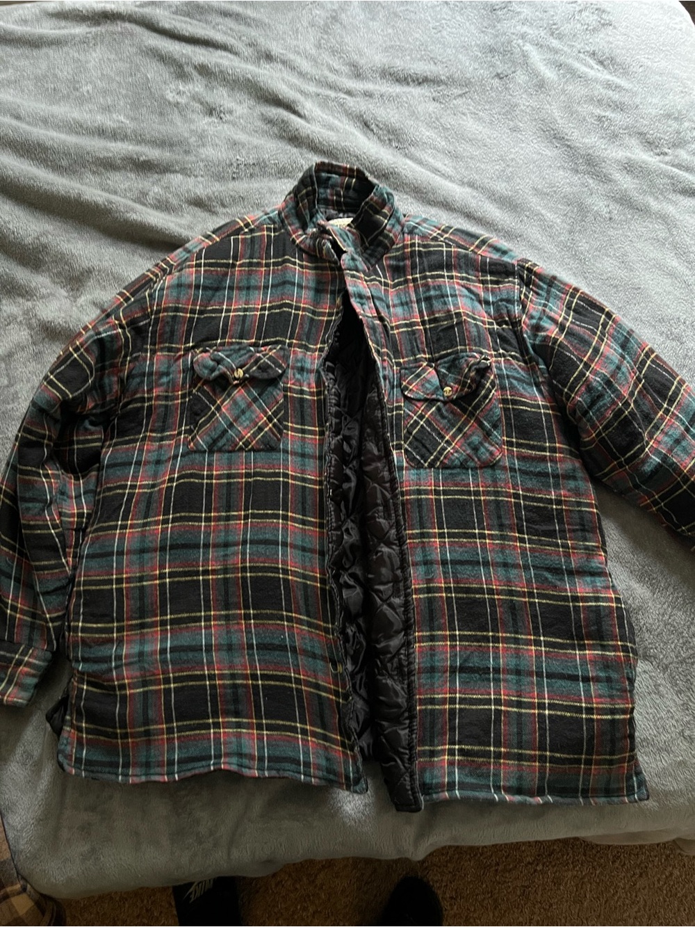 Men's Quilted-Lined Plaid Jacket - Black Green Red